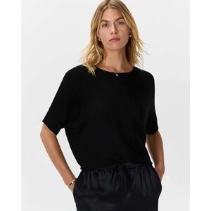 Quince Black Short Sleeve Dolman Sweater Crew Neck Knit Top XS NWT